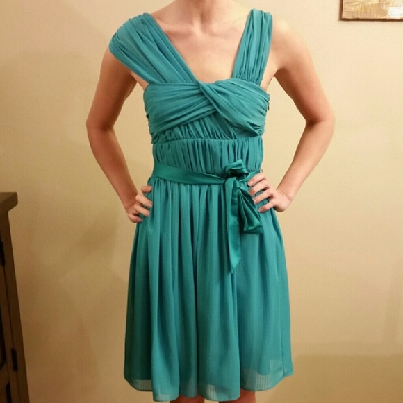 BCBG BCBGENERATION teal draped midi A line dress size 4 - Picture 2 of 7
